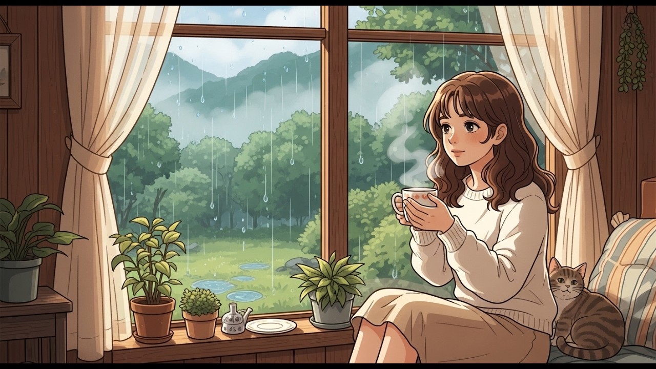Cozy Rainy Evening Ambience ☕🌧️ | Relaxing Fireplace & Gentle Rain Sounds | Slow Living Vibes