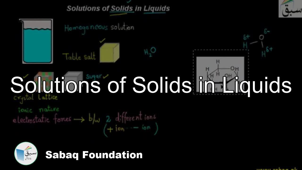Solutions of Solids in Liquids, Chemistry Lecture | Sabaq.pk