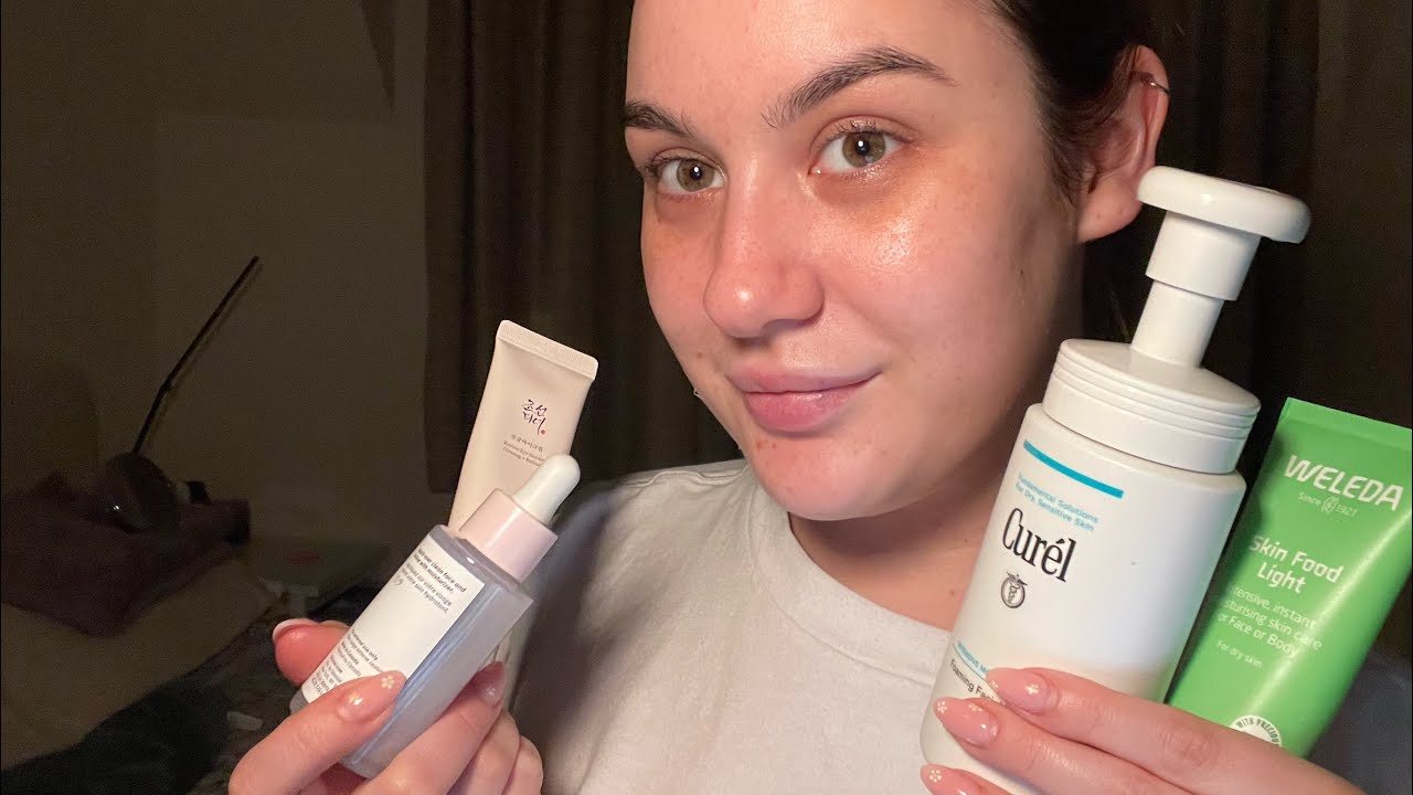 Doing my night time skin care 🧴| ASMR (mouth sounds, cupped whispers)
