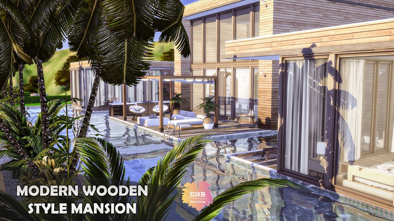 MODERN WOODEN STYLE MANSION | SIMS 4 CC SPEED BUILD | DOWNLOAD LINK (TRAY+CC)