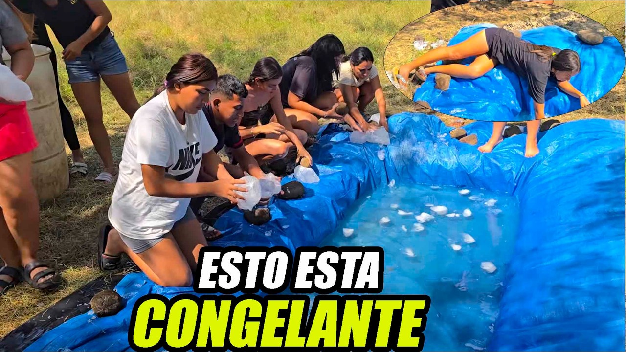 Preparando la piscina con hielo🥶.