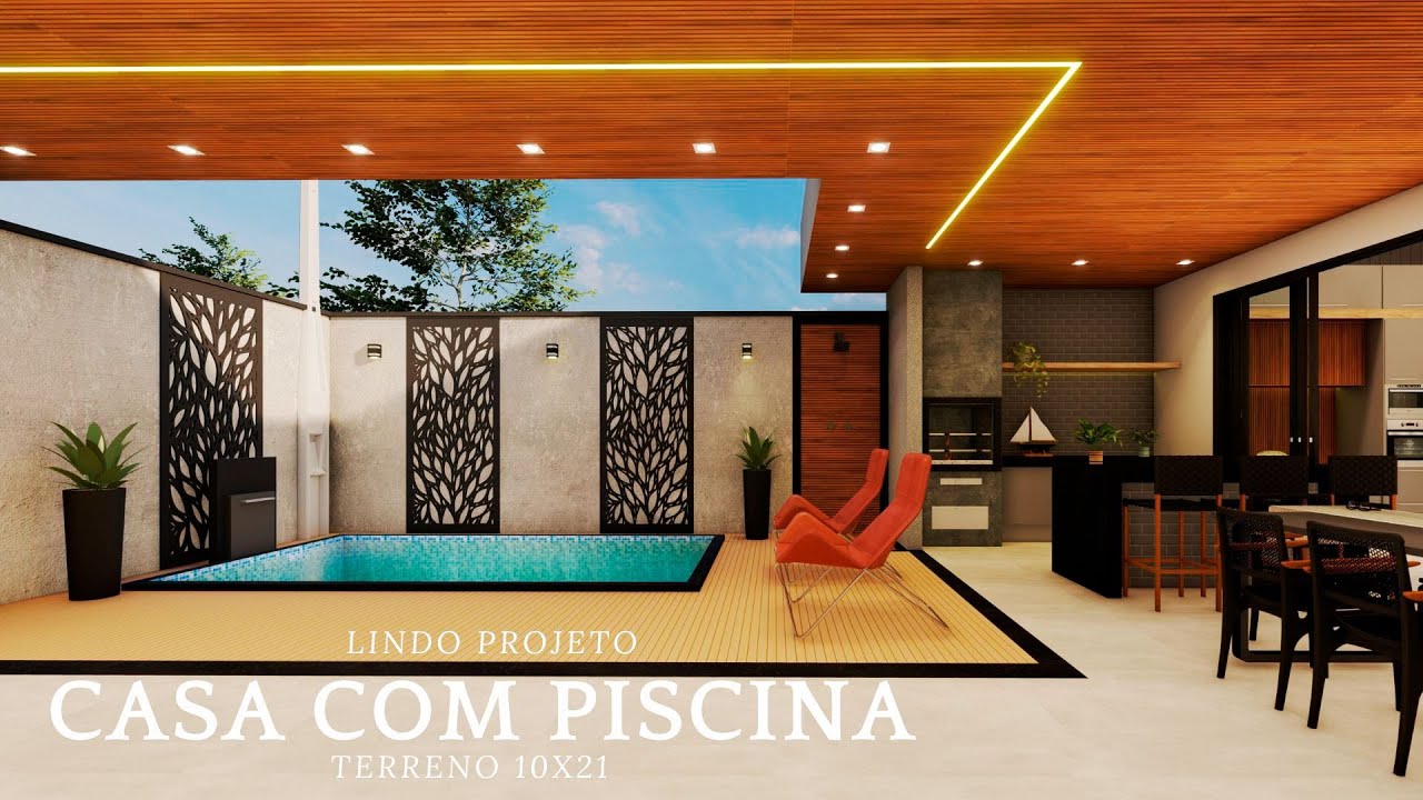 PROJETO TERRENO 10X21   CASA LINDA COM PISCINA
