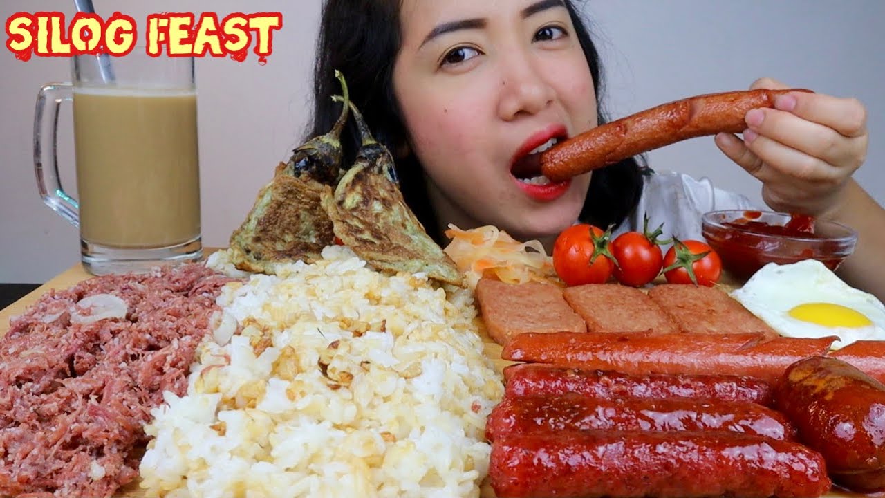 FILIPINO BREAKFAST | HOTDOG, LONGGANISA, CORNBEEF, SPAM | SILOG FEAST | MUKBANG