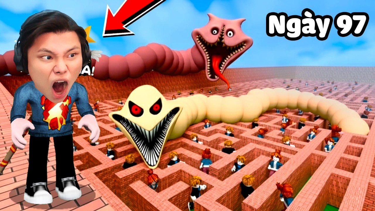 [ROBLOX] JayGray 100 Ngày Sống Sót Trong Mê Cung Hungry Worm🤮🌈Thử Thách Troll 100 Người Sâu Đói Bụng
