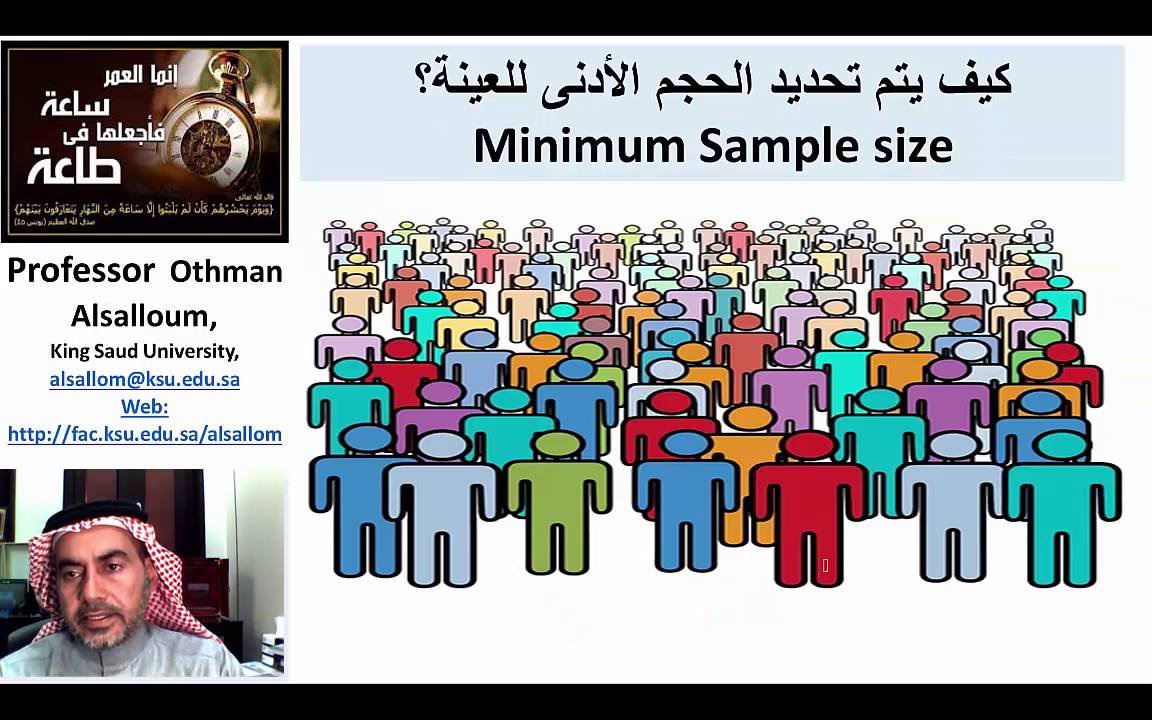 كيف يتم تحديد الحد الادنى للعينة المسحوبة من المجتمع عند اجراء البحث؟