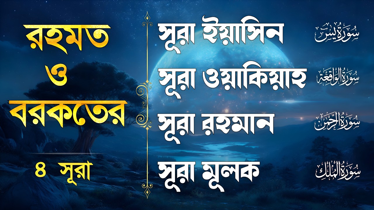রহমত ও বরকতের ৪ সূরা | ইয়াসিন, ওয়াকিয়া, রহমান ও মুলক এর হৃদয় প্রশান্ত করা তিলাওয়াত | Soft Recitation