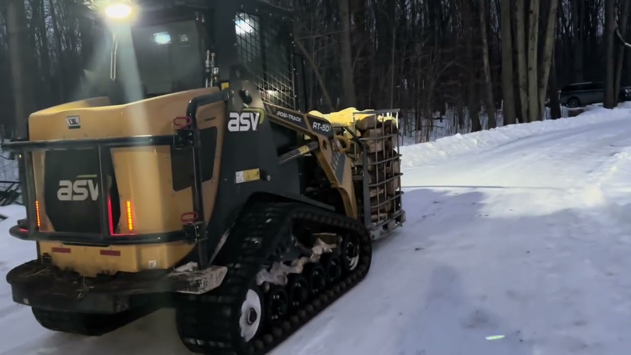 Carrying wood bin with asv RT-50 track loader ￼￼