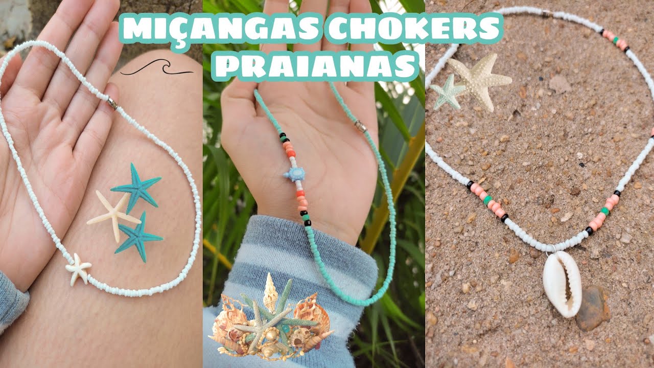 🐚FAZENDO COLARES- CHOKER PRAIANOS COM MIÇANGAS.