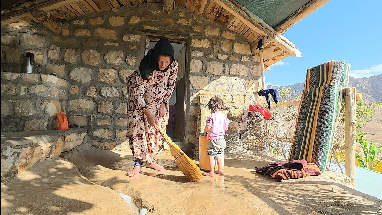Lady Zari's Cleaning Day: Washing and cleaning household items in the mountains