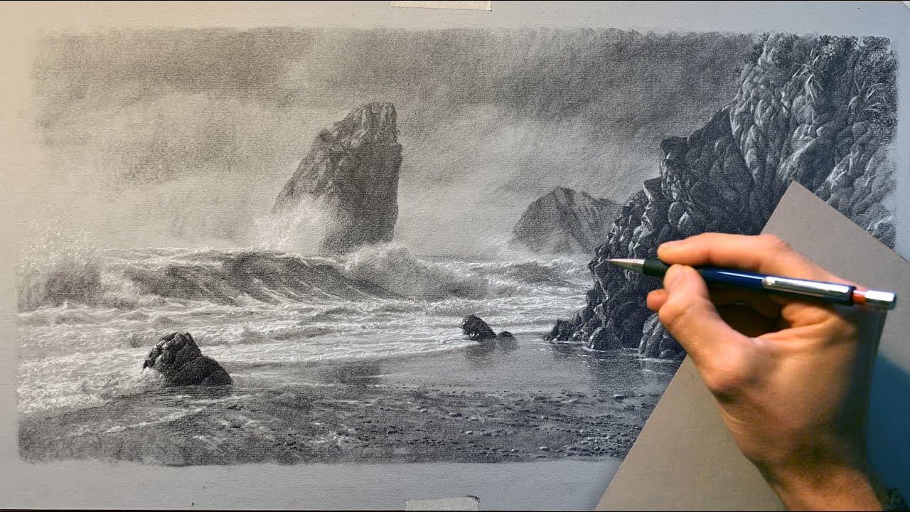 Drawing a SEASCAPE with Crashing Waves : SKETCHENDEAVOUR!