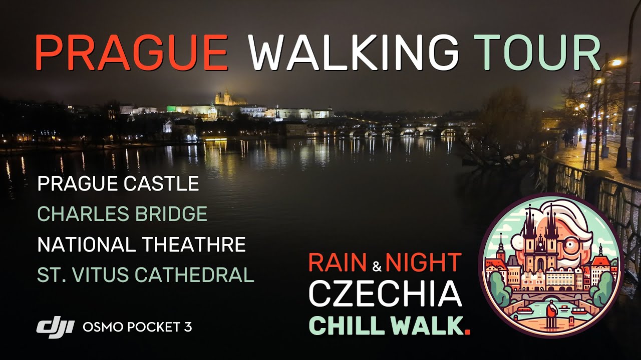 Walking Tour PRAGUE CASTLE & CHARLES BRIDGE - Czechia at RAINY NIGHT - 02/2024 | DJI OSMO POCKET 3
