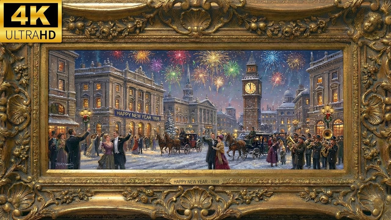 4K UHD Happy New Year 2026 Vintage Oil Painted | Gold Frame Tv Art | Tv Screensaver| No Music