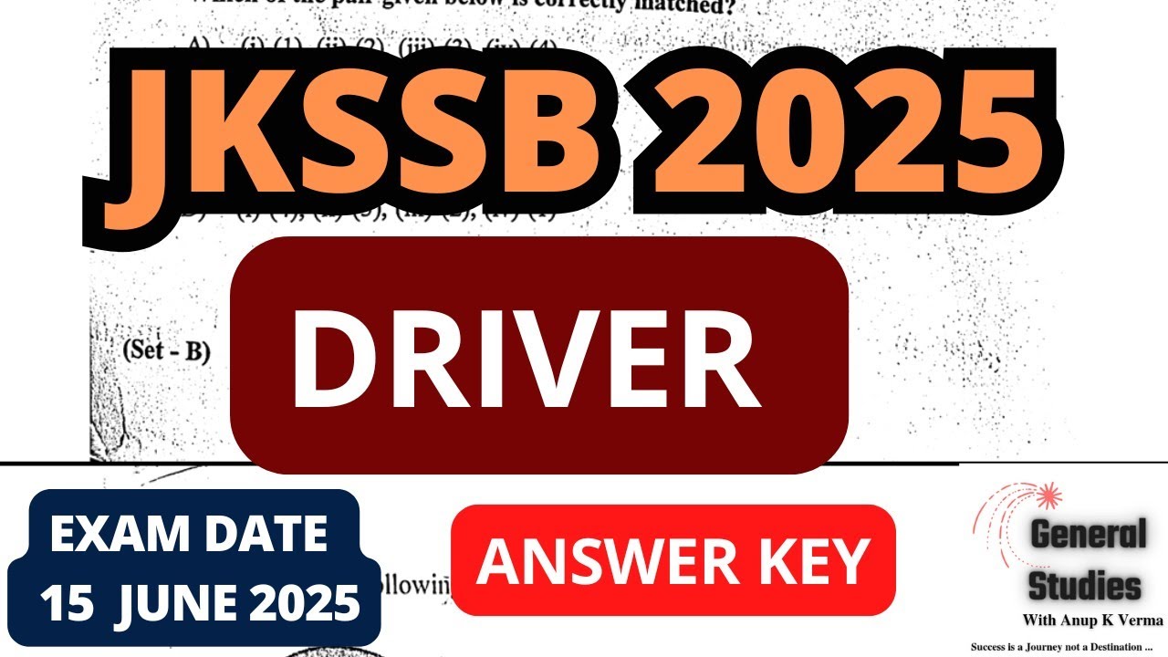 JKSSB DRIVER 2025 | ANSWER KEY | EXAM DATE : 15 JUNE 2025