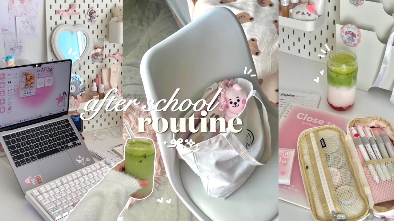 after school routine🎀🧖🏼‍♀️preparing for finals, strawberry matcha, korean skincare, being productive