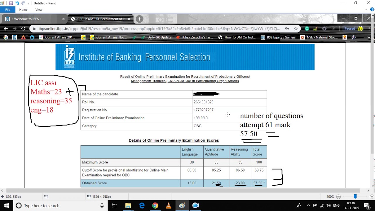 IBPS PO prelims mark and LIC assistant my attempt