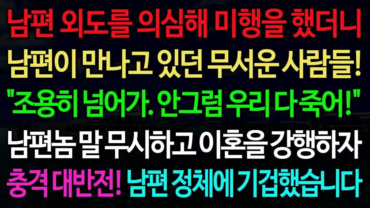 (실화사연) 남편 외도를 의심해 미행을 했더니 남편이 만나고 있던 무서운 사람들! ＂조용히 넘어가  안그럼 우리 다 죽어!＂ - 노후 사연 오디오북 인생이야기