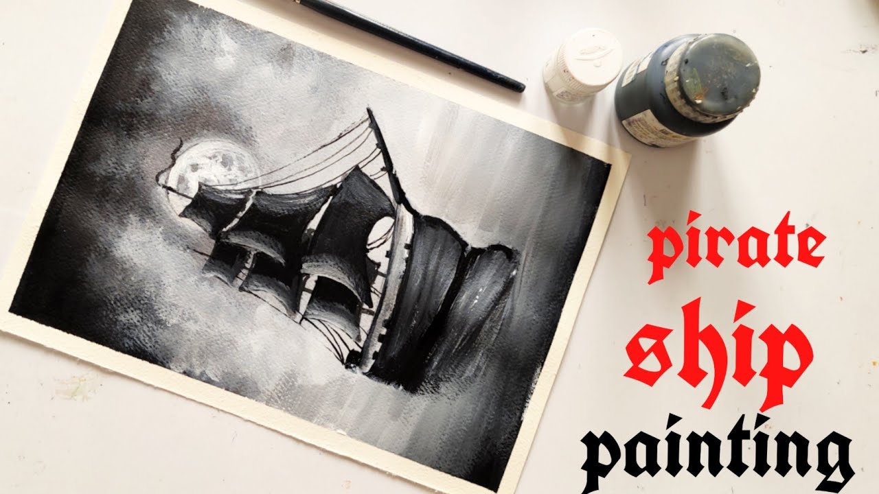 pirate ship painting | acrylic colour | for beginners