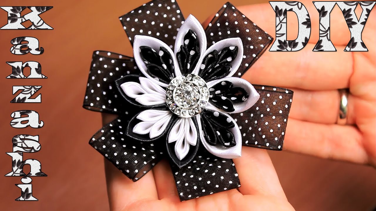 Украшение Канзаши в Школу / DIY Kanzashi tutorial