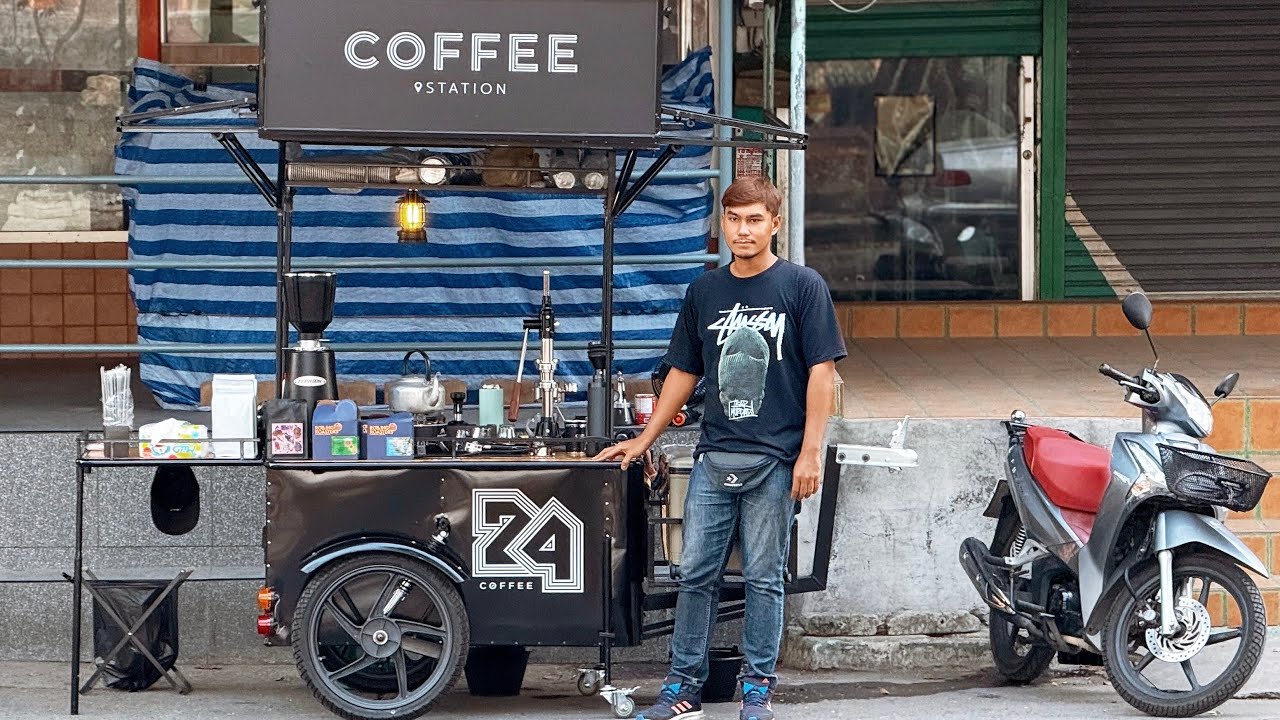 Cafe Vlog Mini Coffee Shop Street Carts Barista Work Hard Mobile Kopi Truck Bar Thai Relax Mood 4K