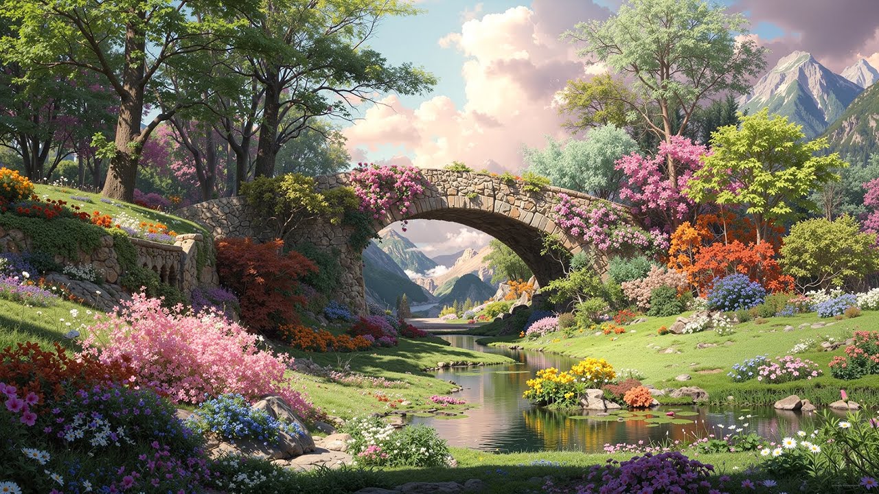 A Quiet Garden Beyond the Bridge | Dreamy Nature Ambience