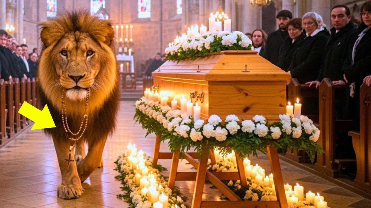 Un Leon salvaje entró en el funeral de un sacerdote...todos se congelaran al ver su boca