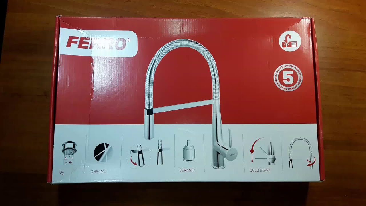 Распаковка FERRO Sonata BNA4 Смеситель для мойки консольный с выдвижным душем Польша