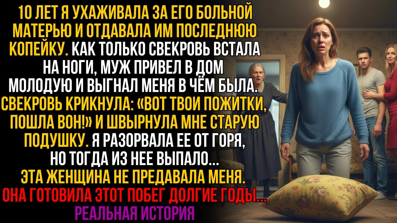 10 лет тянула семью, а муж выгнал. Свекровь швырнула мне подушку, а там... Я обомлела!