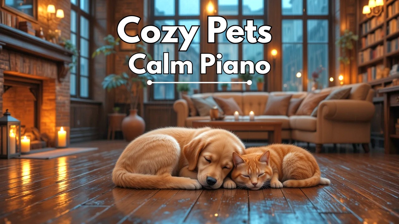 Cozy Fireplace with Puppy & Kitten 🐶🐱 Soft Piano for Relaxation