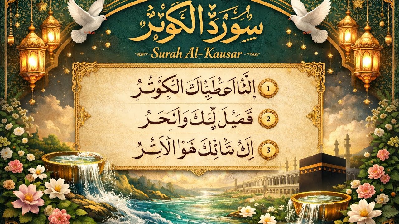 🌙✨ سورۃ الکوثر | Surah Al-Kausar 🕋🤍 | Divine Blessings from Allah ﷺ ✨🌿