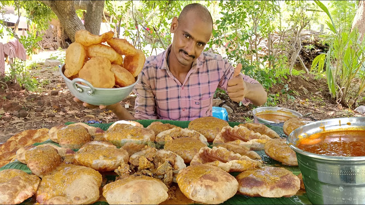 Unlimited Poori with Mutton Curry Eating Challenge