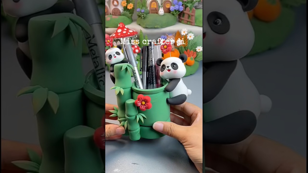diy air dry clay panda pen holder ❤️|#diy #craft #panda #art #penholder #quickdiy #quotes