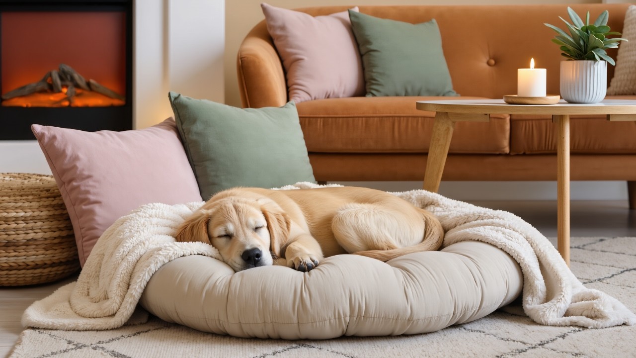 Piano for Anxious Dogs (12h) 🎹 Warm Ambience and Fireplace Fire 🎵 Dog Music