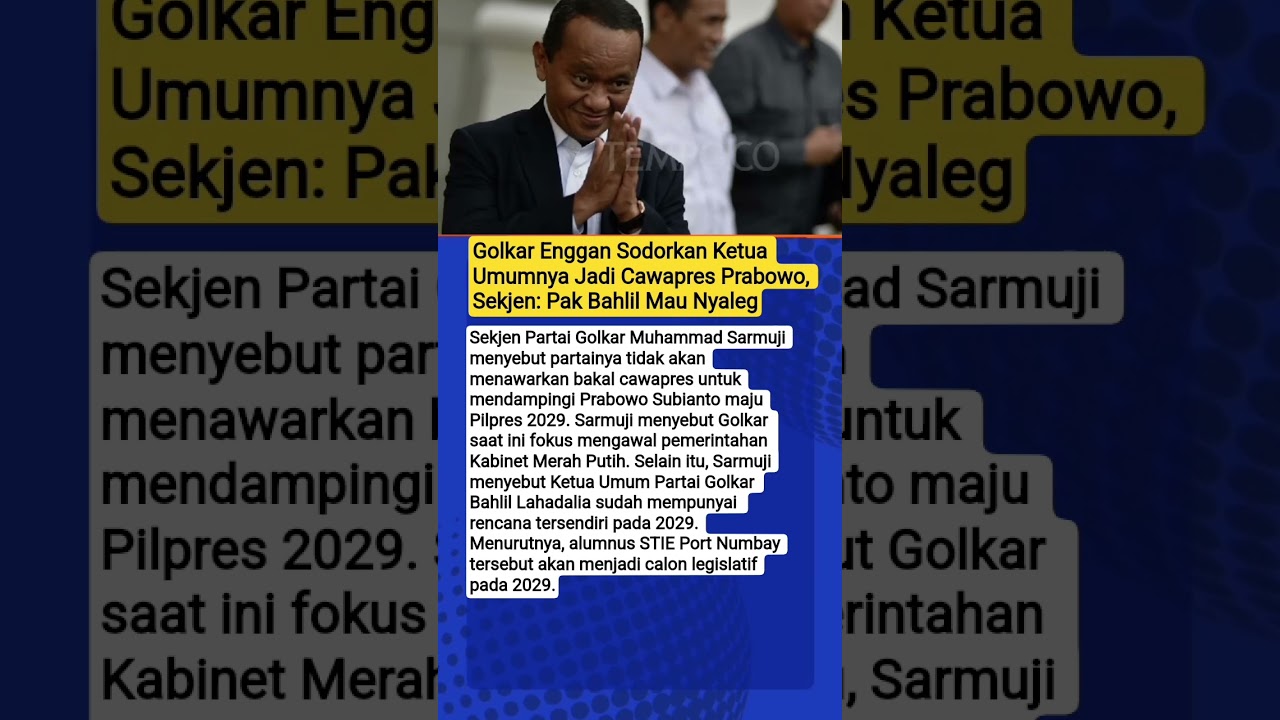 Golkar Enggan Sodorkan Ketua Umumnya Jadi Cawapres Prabowo, Sekjen: Pak Bahlil Mau Nyaleg #matalokal