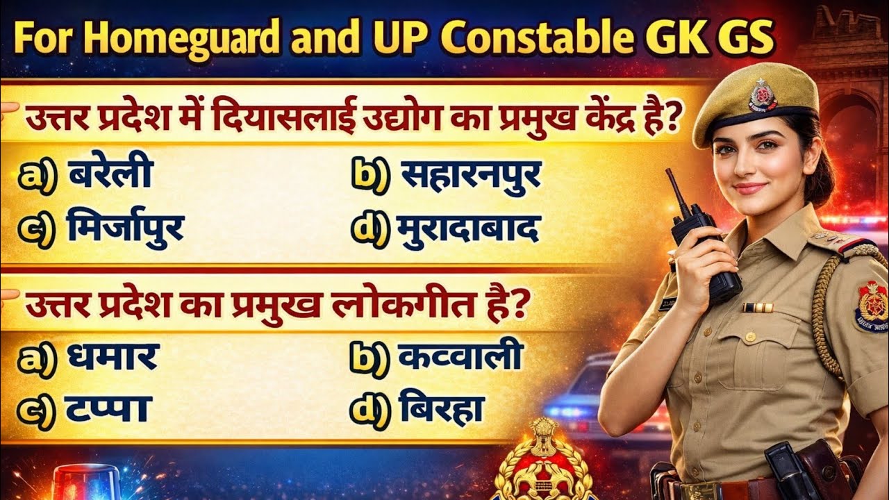 UP Police Constable & Home Guard GK GS | 25 Most Important MCQs