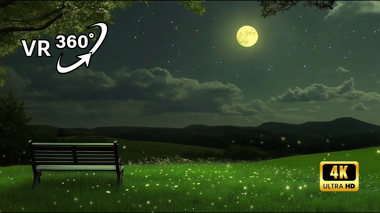 360° VR | 4K Тихая ночь🌕Атмосфера и успокаивающая музыка | Сон и отдых
