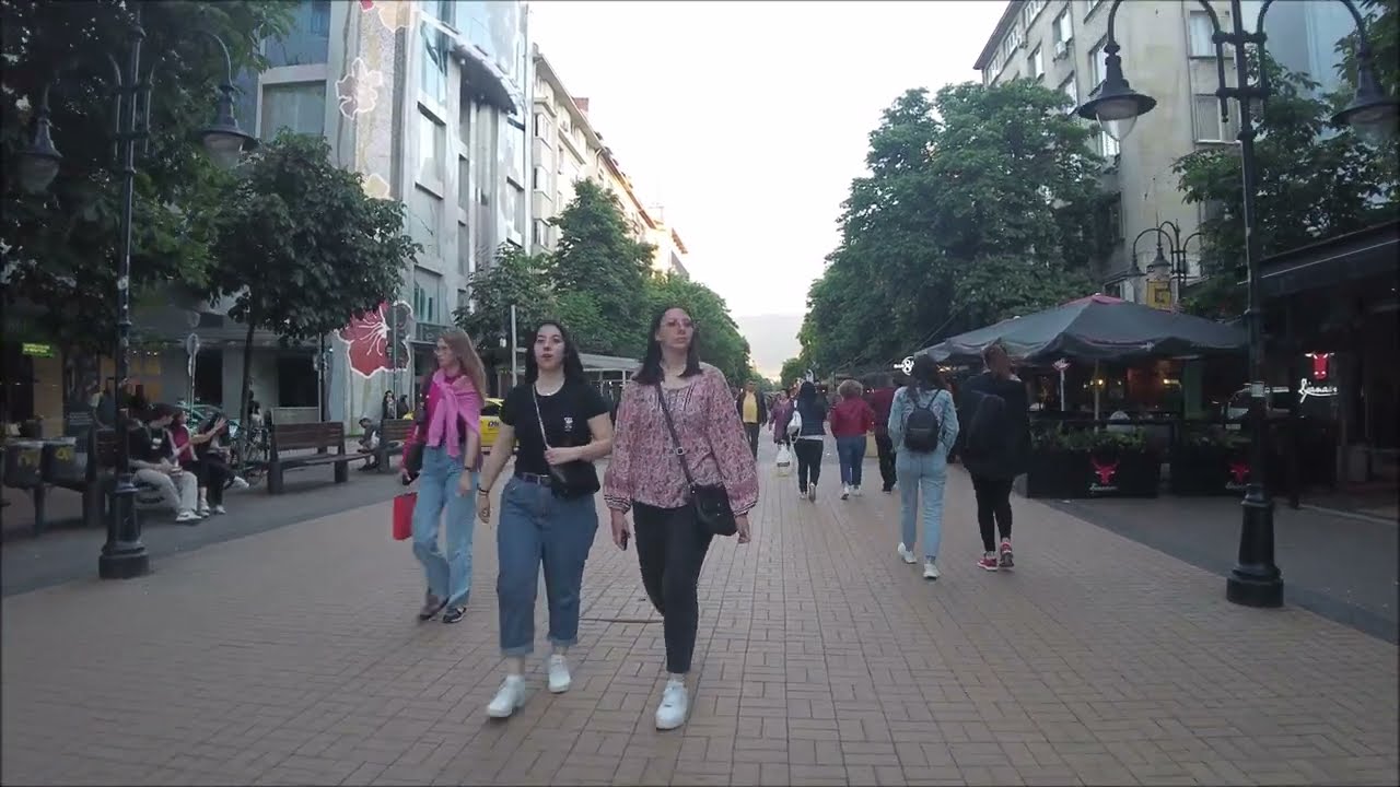 Relaxed afternoon walk on Vitoshka boulevard the main high street in Sofia Bulgaria
