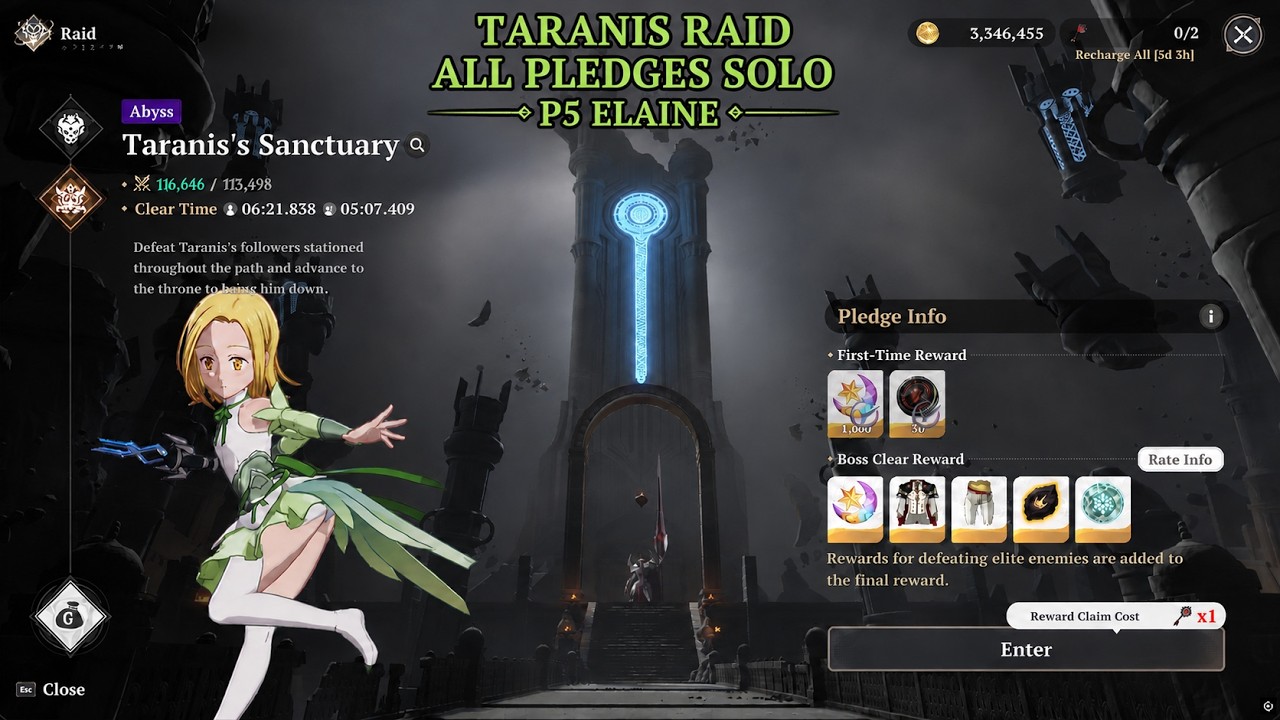 TARANIS RAID ALL PLEDGES SOLO P5 ELAINE - THE SEVEN DEADLY SINS: ORIGIN (7DSO)