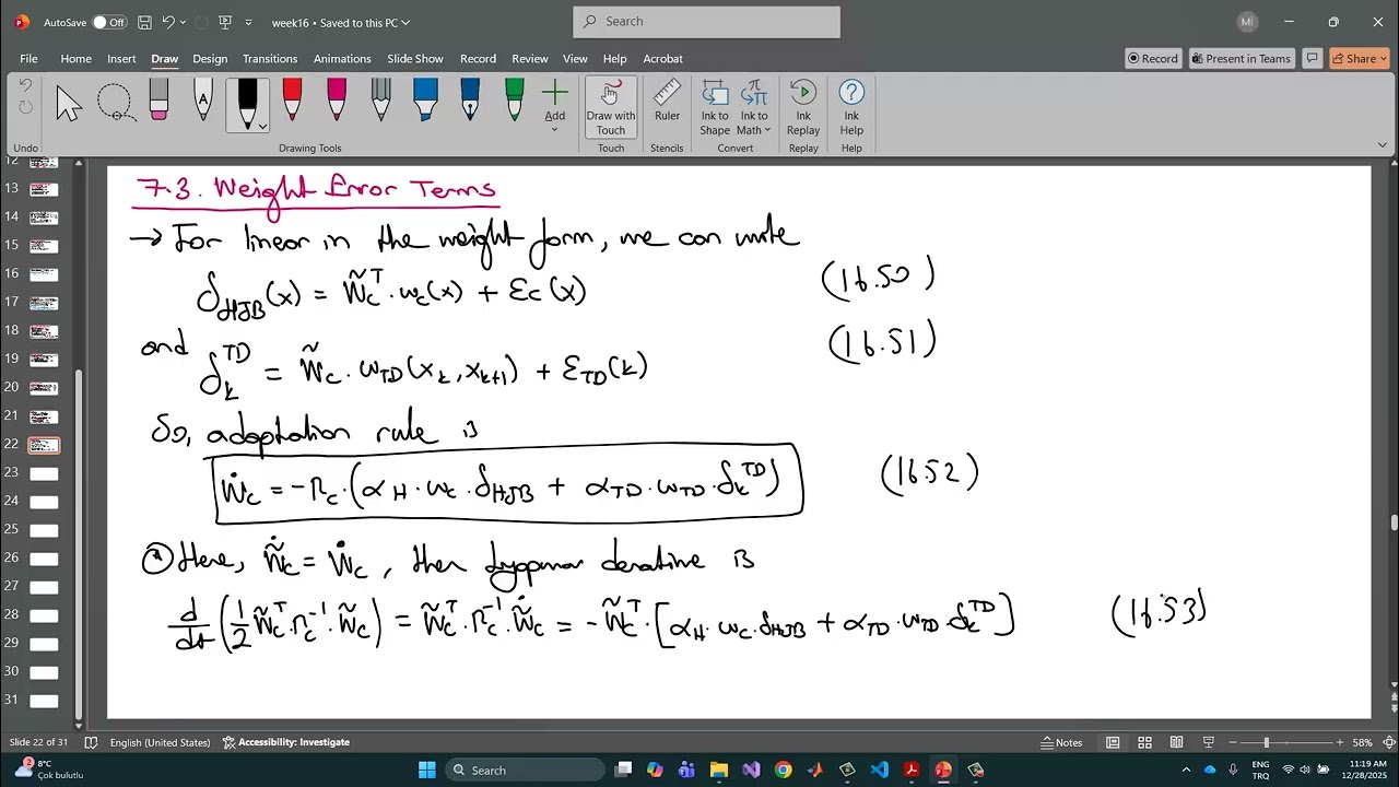 Reinforcement Learning - Les 16-7 - Actor-Critic Design - Complete Derivative and Basis Inequality