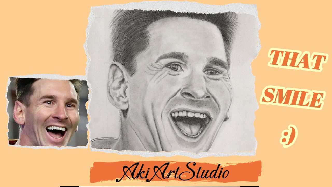 Drawing Lionel Messi 's Iconic Laugh-Realistic Pencil Portrait
