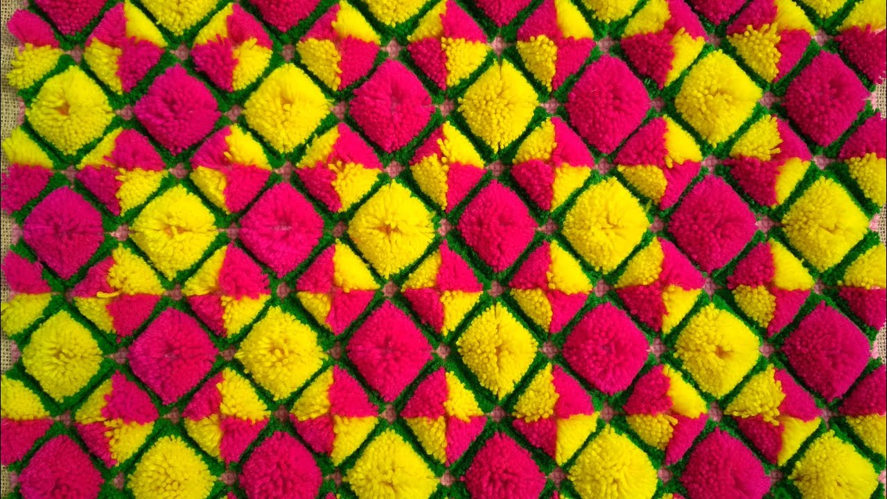 Woollen Cutting flower Asan/sitting mat/door mat making new idea.ছাঁটাই ফুলের আসন বোনার পদ্ধতি৷