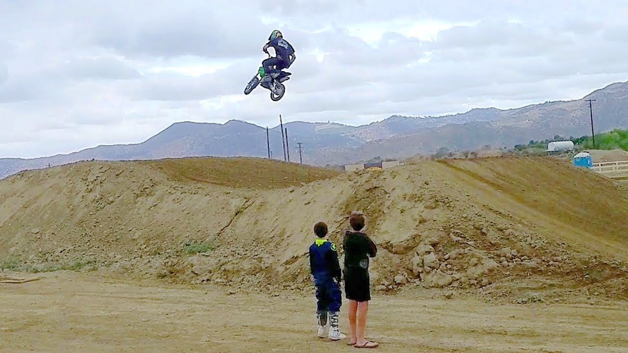 KLX110 Jumps Big 45ft Double At Pala Raceway Vet Track