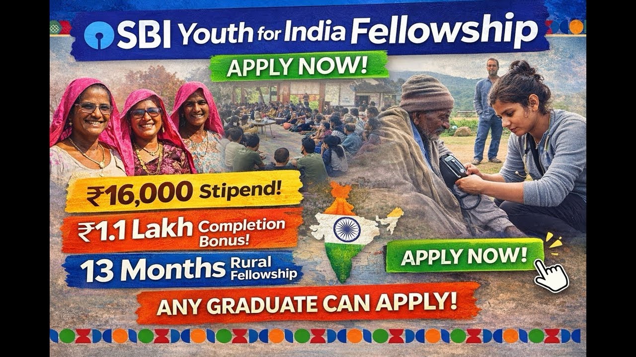 SBI Youth for India Fellowship 2026–27 | ₹16,000 Stipend + ₹1.1 Lakh Bonus | Any Graduate Can Apply