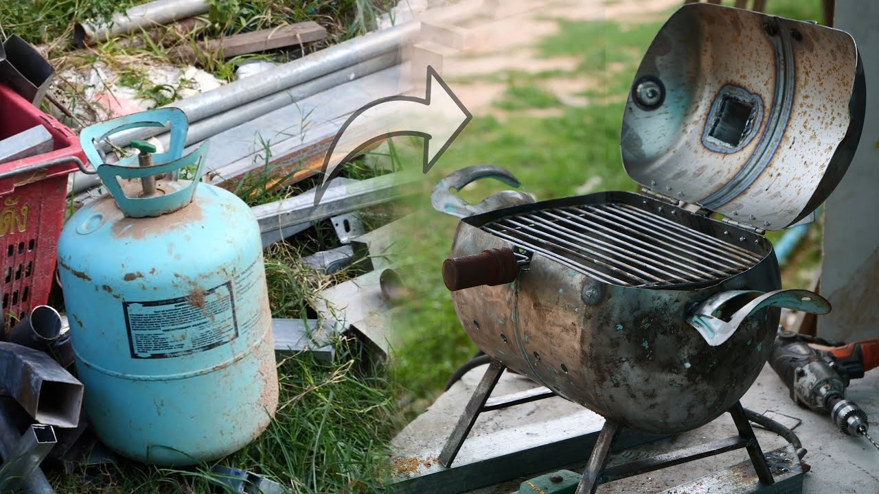 HOW TO MAKE BBQ GRILL FROM A EMPTY GAS CYLINDER  DIY BBQ GRILL FROM EMPTY GAS TANK , Scrap