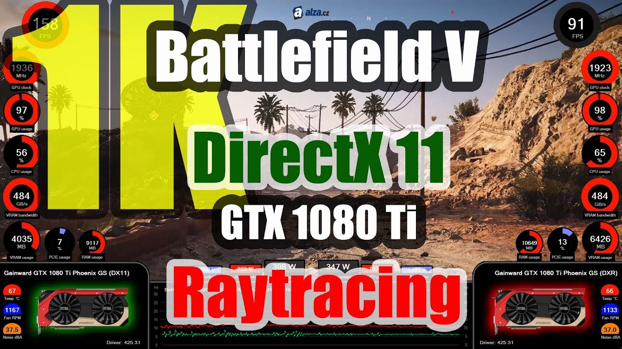 Battlefield V (1K) - GeForce GTX 1080 Ti DX11 vs DXR (Raytracing)