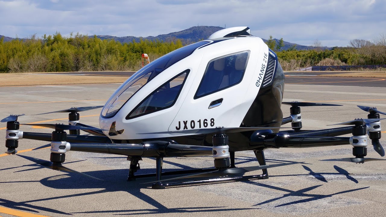 EHang EH216-S eVTOL/Flying Car Takeoff, Flight & Landing