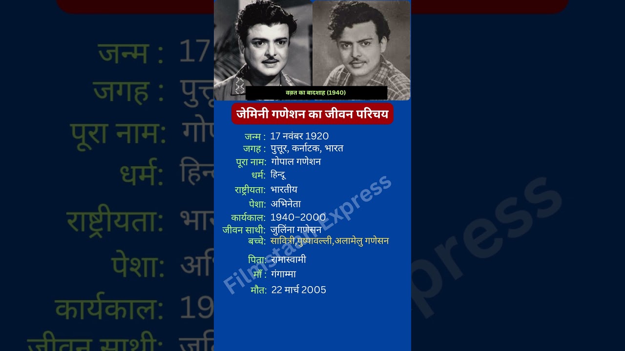 जेमिनी गणेशन का जीवन परिचय #geminiganesan