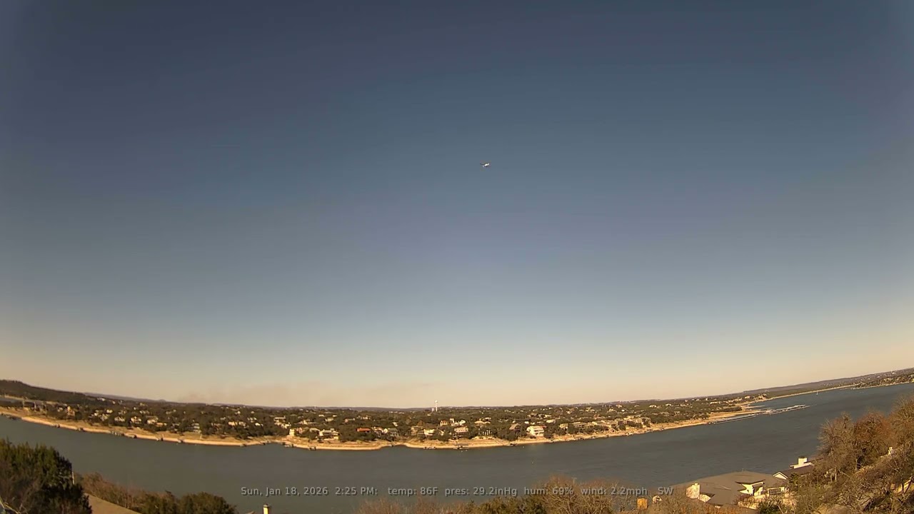01/18/2026: Lake Travis, Texas (Austin, TX): 4K, 60fps Daily Weather & Boat Traffic Timelapse Video