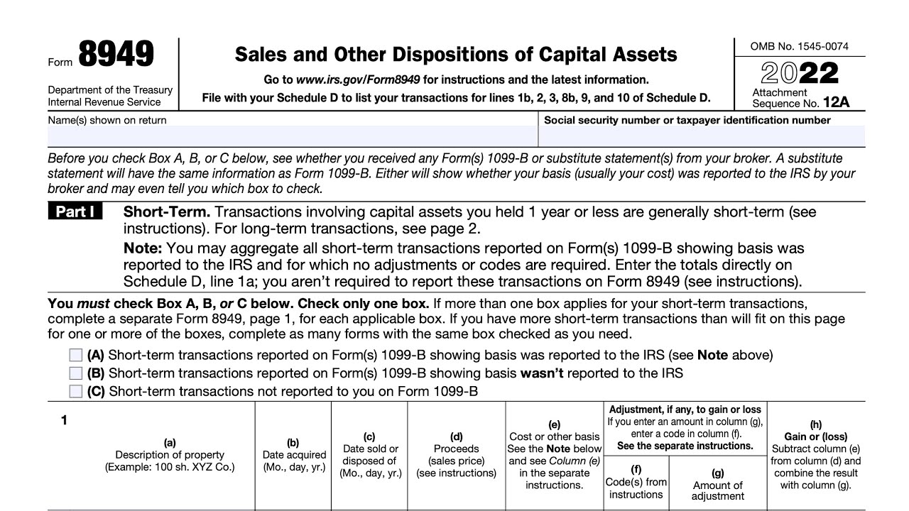 IRS Form 8949 walkthrough (Sales and Other Dispositions of Capital Assets)