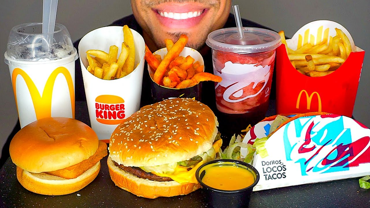 mcdonald’s vs burger king vs taco bell mukbang jerry asmr no talking eating