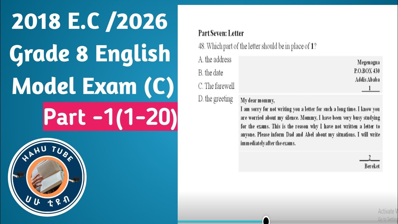 Grade 8 English Model Exam 2018 | Q21–40 Conversation, Reading & Vocabulary | Ethiopia
